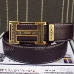AAA Hermes Engraving Yellow Gold H Buckle Men's Leather Belt For Sale